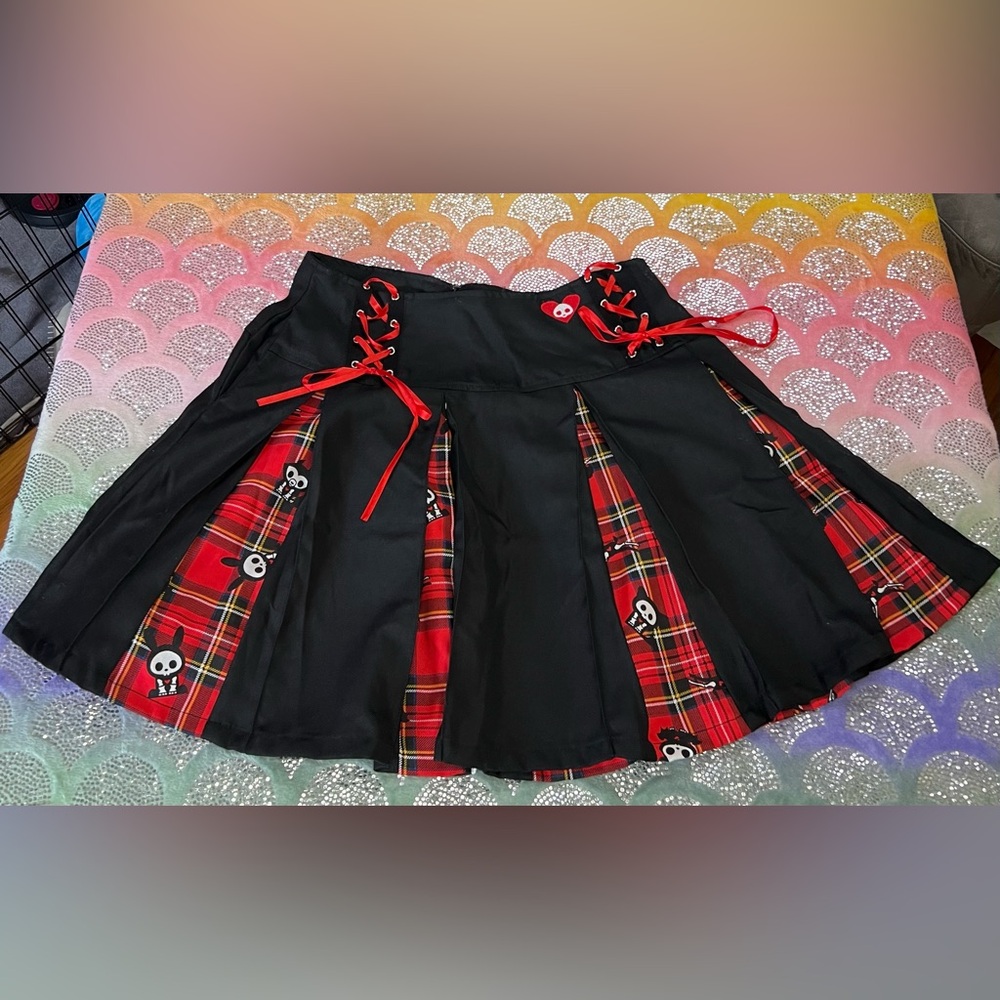 Hot Topic Skelanimals Plaid Contrast Pleated Skirt Size Medium
